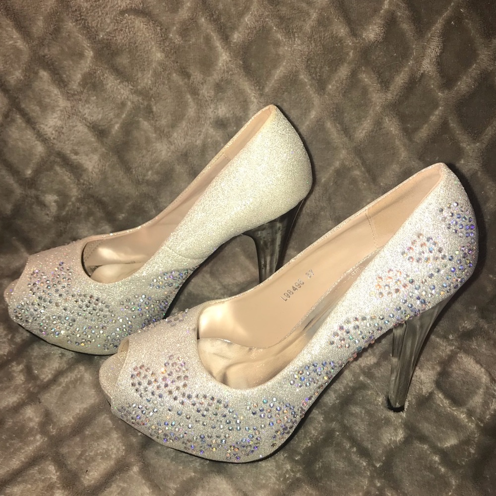 Stylo  Bling Glitter Rhinestone Peep Toe Heels - Picture 5 of 8